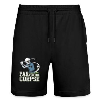 Golf Shirt mit Skelett Schwarzer Humor für Golfer - Stanley/Stella Unisex Bio Joggingshorts Trainer  - Schwarz - Vorne - Nik (191cm) & Marisol (170cm)