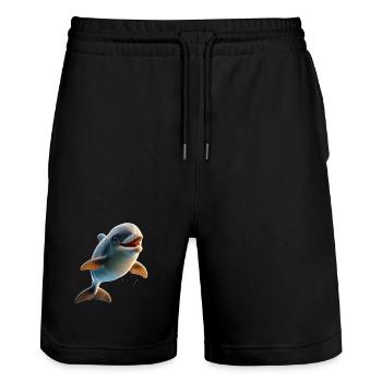 Delphin Taucher Delphine Ozean Süße Delfine Delfin - Stanley/Stella Unisex Bio Joggingshorts Trainer  - Schwarz - Vorne - Nik (191cm) & Marisol (170cm)