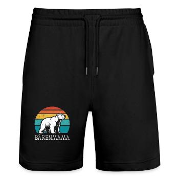 Werdende Mutter BÄRENMAMA Bald Mama Lustiges - Stanley/Stella Unisex Bio Joggingshorts Trainer  - Schwarz - Vorne - Nik (191cm) & Marisol (170cm)