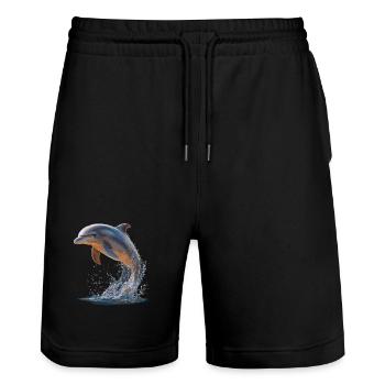 Delphin Taucher Delphine Ozean Süße Delfine Delfin - Stanley/Stella Unisex Bio Joggingshorts Trainer  - Schwarz - Vorne - Nik (191cm) & Marisol (170cm)