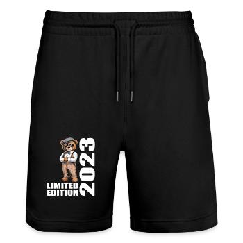 2023 Limited Edition Bär Geburtstag 2023 - Stanley/Stella Unisex Bio Joggingshorts Trainer  - Schwarz - Vorne - Nik (191cm) & Marisol (170cm)