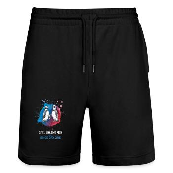 TOUJOURS EN TRAIN DE PARTAGER DU POISSON DEPUIS LE PREMIER JOUR - Short de jogging bio TRAINER Stanley/Stella unisexe - noir - Devant - Nik (191cm) & Marisol (170cm)