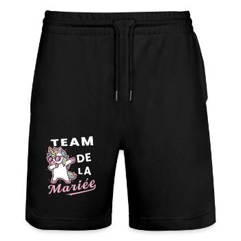 Team De La Mariée ,  Future Femme Mariée - Short de jogging bio TRAINER Stanley/Stella unisexe - noir - Devant - Nik (191cm) & Marisol (170cm)