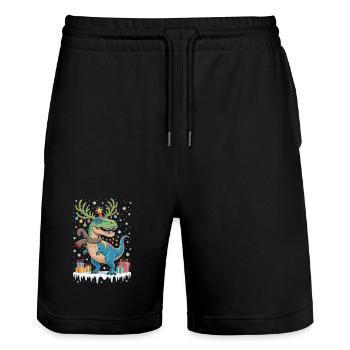 Weihnachts T-Rex mit Lichterkette und Geschenken - Stanley/Stella Unisex Bio Joggingshorts Trainer  - Schwarz - Vorne - Nik (191cm) & Marisol (170cm)