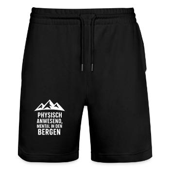 Physically Present – Mentally in the Mountains Shirt - Stanley/Stella Trainer Unisex Organic Jogging Shorts - black - Front - Nik (191cm) & Marisol (170cm)
