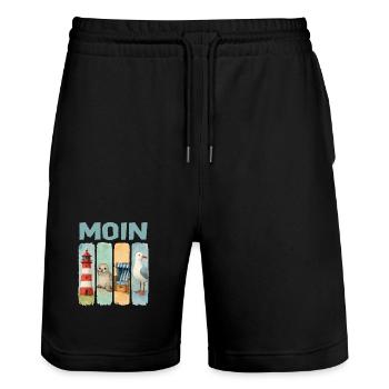 Moin Leuchtturm Robbe Strandkorb Möwe Küste - Stanley/Stella Unisex Bio Joggingshorts Trainer  - Schwarz - Vorne - Nik (191cm) & Marisol (170cm)
