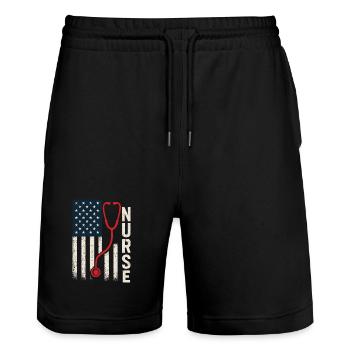 US Flag Nurse Stethoscope Vintage Style - Stanley/Stella Trainer Unisex Organic Jogging Shorts - black - Front - Nik (191cm) & Marisol (170cm)