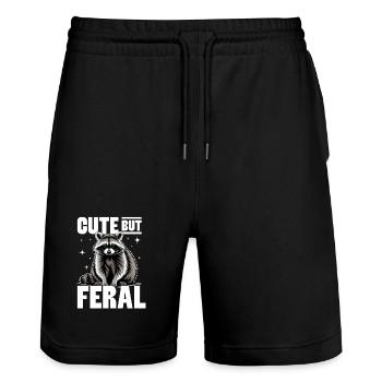 Funny Raccoon - Stanley/Stella Unisex Bio Joggingshorts Trainer  - Schwarz - Vorne - Nik (191cm) & Marisol (170cm)