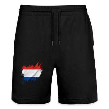 Drapeau néerlandais, style déchiré - Short de jogging bio TRAINER Stanley/Stella unisexe - noir - Devant - Nik (191cm) & Marisol (170cm)