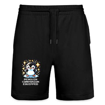 Pinguin Begleiter | Cute Gamer Companion - Stanley/Stella Unisex Bio Joggingshorts Trainer  - Schwarz - Vorne - Nik (191cm) & Marisol (170cm)