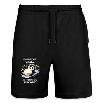 Slippery Escape | Pinguin Skill Humor - Stanley/Stella Unisex Bio Joggingshorts Trainer  - Schwarz - Vorne - Nik (191cm) & Marisol (170cm)