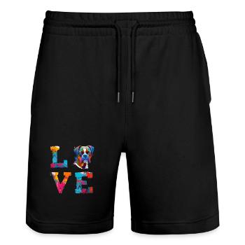 Boxer Chien AMOUR Mot Chien Papa Mignon Boxer Amoureux - Short de jogging bio TRAINER Stanley/Stella unisexe - noir - Devant - Nik (191cm) & Marisol (170cm)