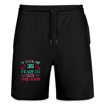 It took 35 years to look so good - Stanley/Stella Trainer Unisex Organic Jogging Shorts - black - Front - Nik (191cm) & Marisol (170cm)