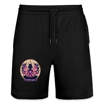 Meine Seele Schnurrt - Mystische Katze - Stanley/Stella Unisex Bio Joggingshorts Trainer  - Schwarz - Vorne - Nik (191cm) & Marisol (170cm)