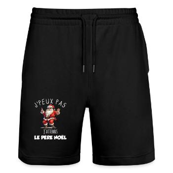 Je Peux Pas J'attends le Père Noël Cadeau Humour - Short de jogging bio TRAINER Stanley/Stella unisexe - noir - Devant - Nik (191cm) & Marisol (170cm)
