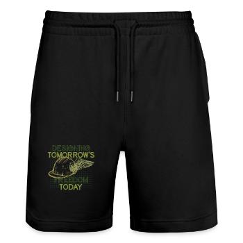 Mécanicien militaire : concevoir l’avenir - Short de jogging bio TRAINER Stanley/Stella unisexe - noir - Devant - Nik (191cm) & Marisol (170cm)
