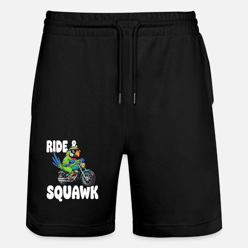 Raging parrot on motorcycle - Stanley/Stella Trainer Unisex Organic Jogging Shorts - black