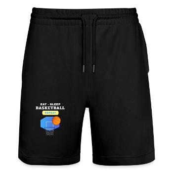 Manger, Dormir, Basketball, Répéter le design - Short de jogging bio TRAINER Stanley/Stella unisexe - noir - Devant - Nik (191cm) & Marisol (170cm)