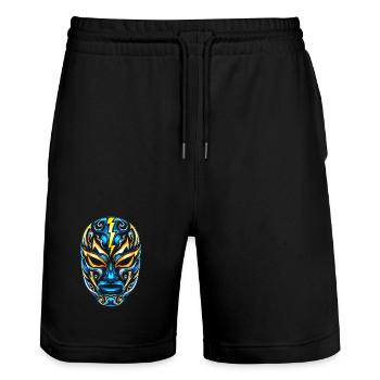 Flash Masks Lucha Neon Blue Gold - Stanley/Stella Trainer Unisex Organic Jogging Shorts - black - Front - Nik (191cm) & Marisol (170cm)