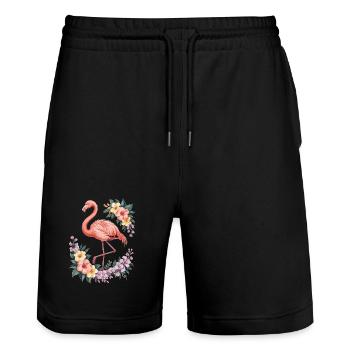 Flamant tropical avec des fleurs - Short de jogging bio TRAINER Stanley/Stella unisexe - noir - Devant - Nik (191cm) & Marisol (170cm)