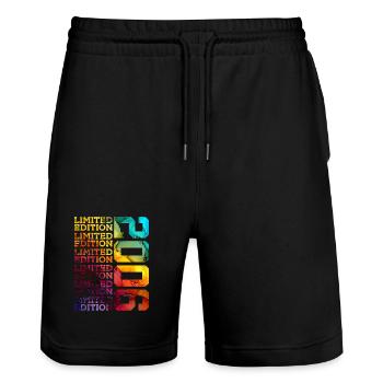 LIMITED EDITION 2006 20 JAHRE 20. GEBURTSTAG - Stanley/Stella Unisex Bio Joggingshorts Trainer  - Schwarz - Vorne - Nik (191cm) & Marisol (170cm)