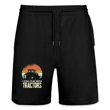 Retro Tractor Silhouette with Font - Stanley/Stella Trainer Unisex Organic Jogging Shorts - black - Front - Nik (191cm) & Marisol (170cm)