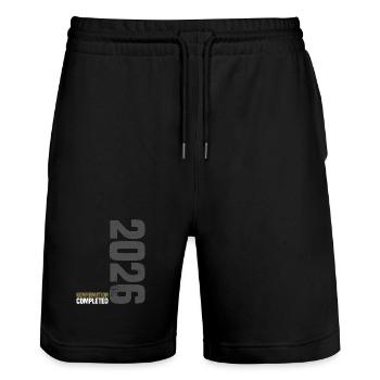 Congratulations Confirmation 2026 - Stanley/Stella Trainer Unisex Organic Jogging Shorts - black - Front - Nik (191cm) & Marisol (170cm)