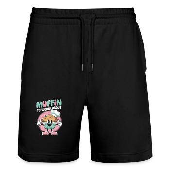 Retro Muffin - Stanley/Stella Unisex Bio Joggingshorts Trainer  - Schwarz - Vorne - Nik (191cm) & Marisol (170cm)