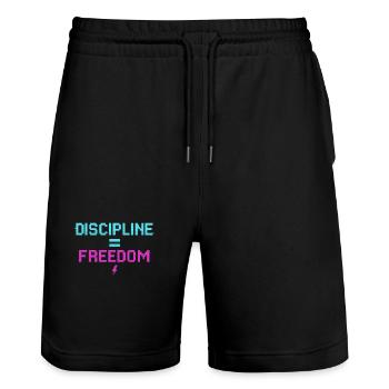 Discipline Equals Freedom Pixel Art - Stanley/Stella Trainer Unisex Organic Jogging Shorts - black - Front - Nik (191cm) & Marisol (170cm)