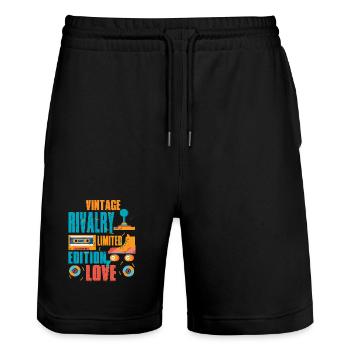 Geschwisterrivalität Bruder Schwester - Stanley/Stella Unisex Bio Joggingshorts Trainer  - Schwarz - Vorne - Nik (191cm) & Marisol (170cm)