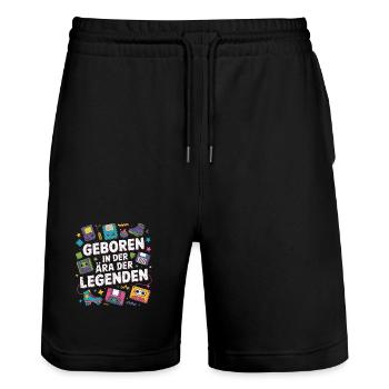 Retro Ära der Legenden - Stanley/Stella Unisex Bio Joggingshorts Trainer  - Schwarz - Vorne - Nik (191cm) & Marisol (170cm)