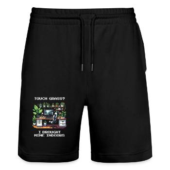 Touch Grass? Indoor Plant Humor - Stanley/Stella Trainer Unisex Organic Jogging Shorts - black - Front - Nik (191cm) & Marisol (170cm)