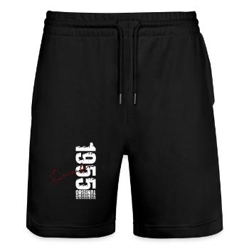 70th Birthday Original December Born 1955 - Stanley/Stella Trainer Unisex Organic Jogging Shorts - black - Front - Nik (191cm) & Marisol (170cm)