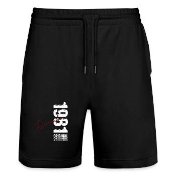 44e anniversaire Original Décembre Né en 1981 - Short de jogging bio TRAINER Stanley/Stella unisexe - noir - Devant - Nik (191cm) & Marisol (170cm)