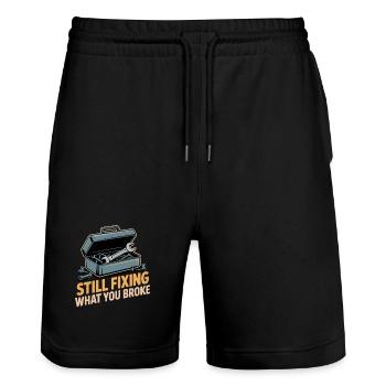 Handwerker Humor - Stanley/Stella Unisex Bio Joggingshorts Trainer  - Schwarz - Vorne - Nik (191cm) & Marisol (170cm)