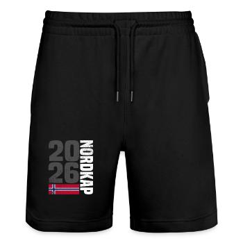 Norwegen Nordkap 2026 - Stanley/Stella Unisex Bio Joggingshorts Trainer  - Schwarz - Vorne - Nik (191cm) & Marisol (170cm)