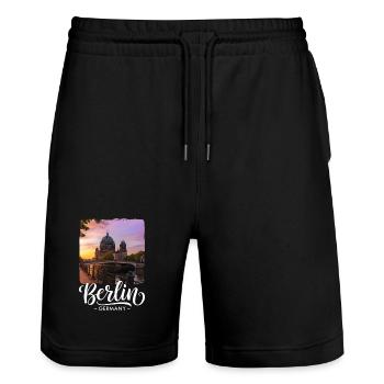 Berlin - Short de jogging bio TRAINER Stanley/Stella unisexe - noir - Devant - Nik (191cm) & Marisol (170cm)
