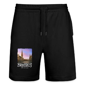 Brussels Belgium - Stanley/Stella Trainer Unisex Organic Jogging Shorts - black - Front - Nik (191cm) & Marisol (170cm)