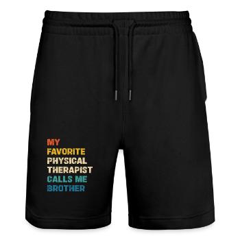 Lieblingsphysiotherapeut nennt mich Bruder - Stanley/Stella Unisex Bio Joggingshorts Trainer  - Schwarz - Vorne - Nik (191cm) & Marisol (170cm)