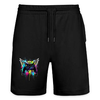 Gaming Controller Flügel Streetart Farbspritzer - Stanley/Stella Unisex Bio Joggingshorts Trainer  - Schwarz - Vorne - Nik (191cm) & Marisol (170cm)