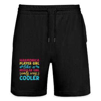 Drôle de joueuse d’harmonica fille comme une fille normale - Short de jogging bio TRAINER Stanley/Stella unisexe - noir - Devant - Nik (191cm) & Marisol (170cm)