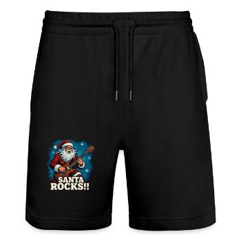 Rocking Santa Claus with guitar - Stanley/Stella Trainer Unisex Organic Jogging Shorts - black - Front - Nik (191cm) & Marisol (170cm)