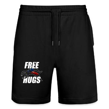 Free Hugs Funny Wrestling Wrestler - Stanley/Stella Trainer Unisex Organic Jogging Shorts - black - Front - Nik (191cm) & Marisol (170cm)