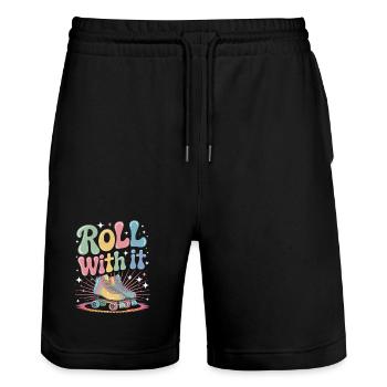 Roller Skate Shirt – Roll With It Vintage Vibes - Stanley/Stella Trainer Unisex Organic Jogging Shorts - black - Front - Nik (191cm) & Marisol (170cm)