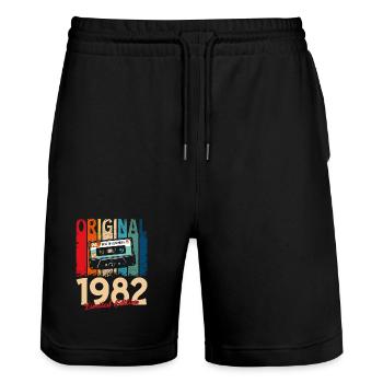 43rd Birthday Cassette December Vintage 1982 - Stanley/Stella Trainer Unisex Organic Jogging Shorts - black - Front - Nik (191cm) & Marisol (170cm)