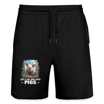 Pig Pig - Stanley/Stella Trainer Unisex Organic Jogging Shorts - black - Front - Nik (191cm) & Marisol (170cm)