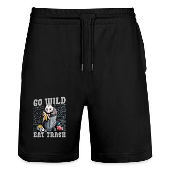 Funny Opossum - Stanley/Stella Trainer Unisex Organic Jogging Shorts - black - Front - Nik (191cm) & Marisol (170cm)