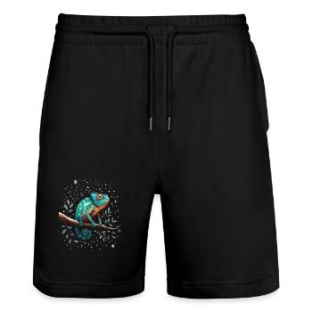 Chameleon on branch Sternenwald - Stanley/Stella Trainer Unisex Organic Jogging Shorts - black - Front - Nik (191cm) & Marisol (170cm)