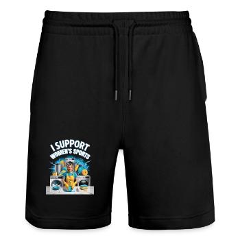 Je soutiens le bootleg inportable du sport féminin - Short de jogging bio TRAINER Stanley/Stella unisexe - noir - Devant - Nik (191cm) & Marisol (170cm)
