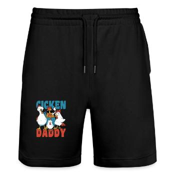 Chicken daddy funny chickens farmer - Stanley/Stella Trainer Unisex Organic Jogging Shorts - black - Front - Nik (191cm) & Marisol (170cm)
